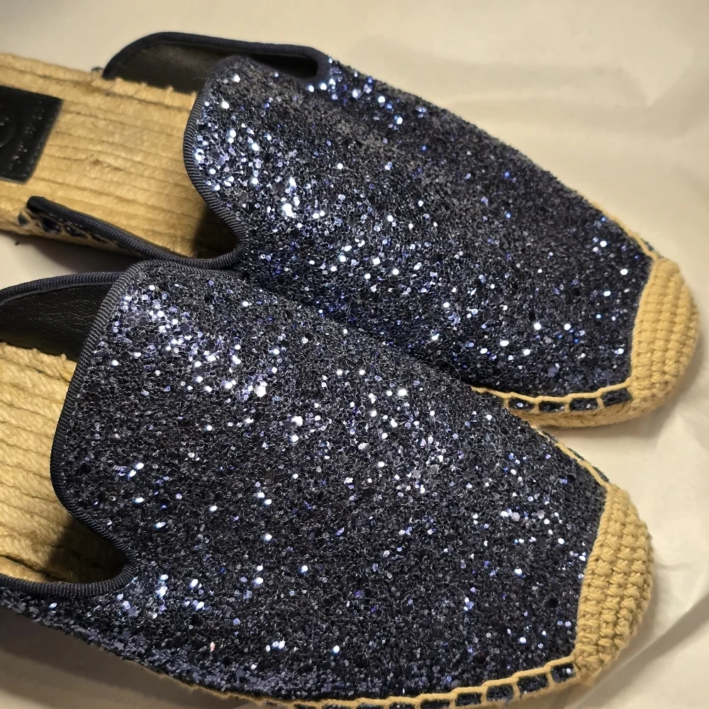 Tory Burch Navy Glitter Espadrille Flats – Size 8.5